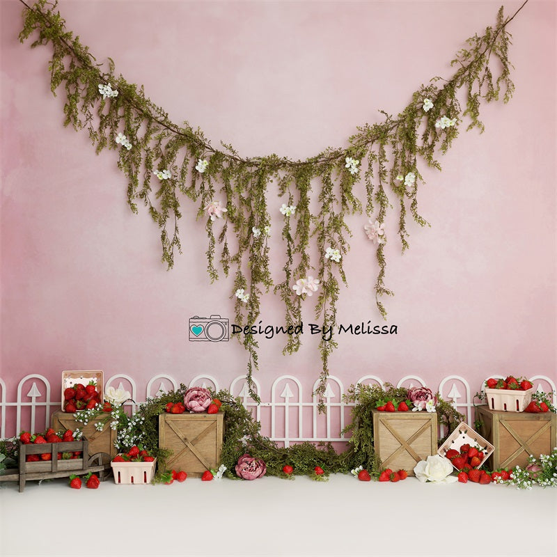 Kate Rose Champs de Fraises Toile de fond conçu par Melissa King - Kate Backdrop FR