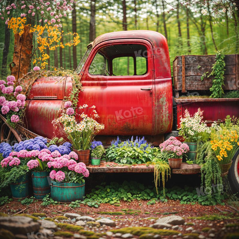 Kate Printemps Camion rouge Fleurs Toile de fond pour la photographie - Kate Backdrop FR