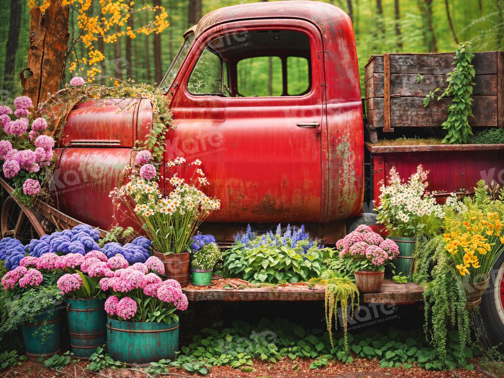 Kate Printemps Camion rouge Fleurs Toile de fond pour la photographie - Kate Backdrop FR