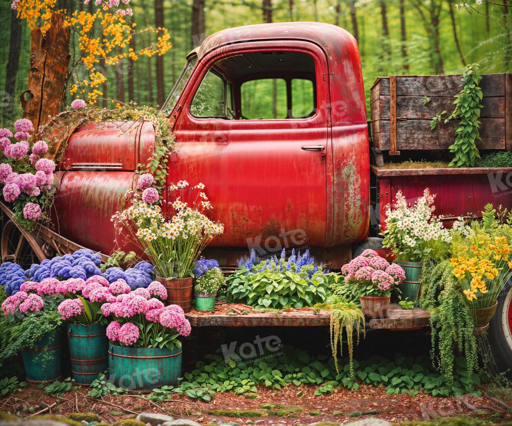 Kate Printemps Camion rouge Fleurs Toile de fond pour la photographie - Kate Backdrop FR