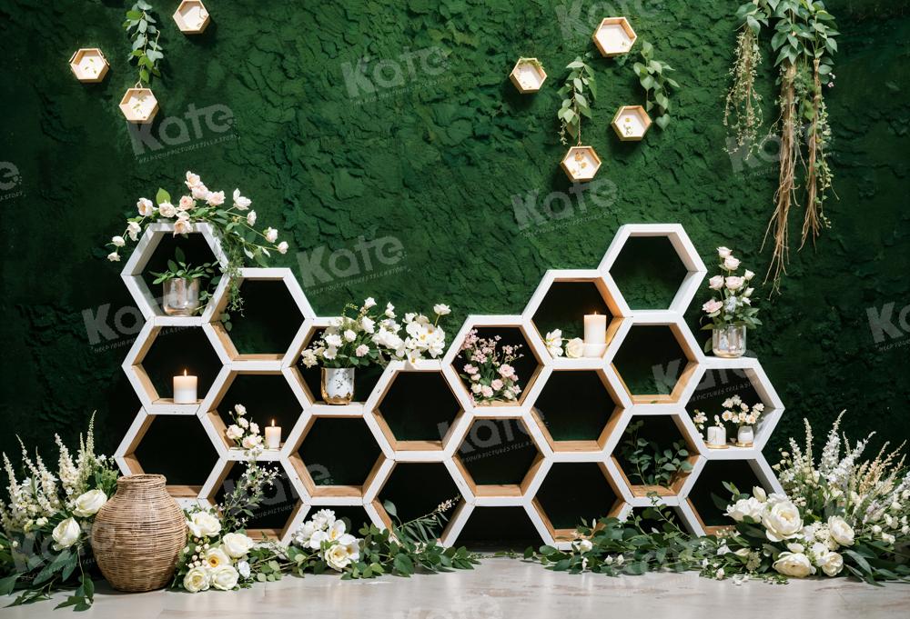 Kate Printemps Mur Vert Fleurs Nid d'abeille Toile de fond pour la photographie - Kate Backdrop FR