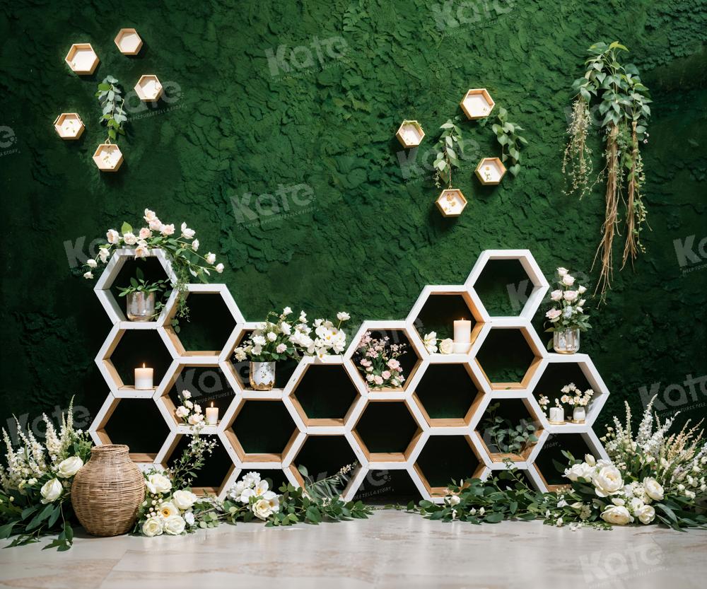 Kate Printemps Mur Vert Fleurs Nid d'abeille Toile de fond pour la photographie - Kate Backdrop FR
