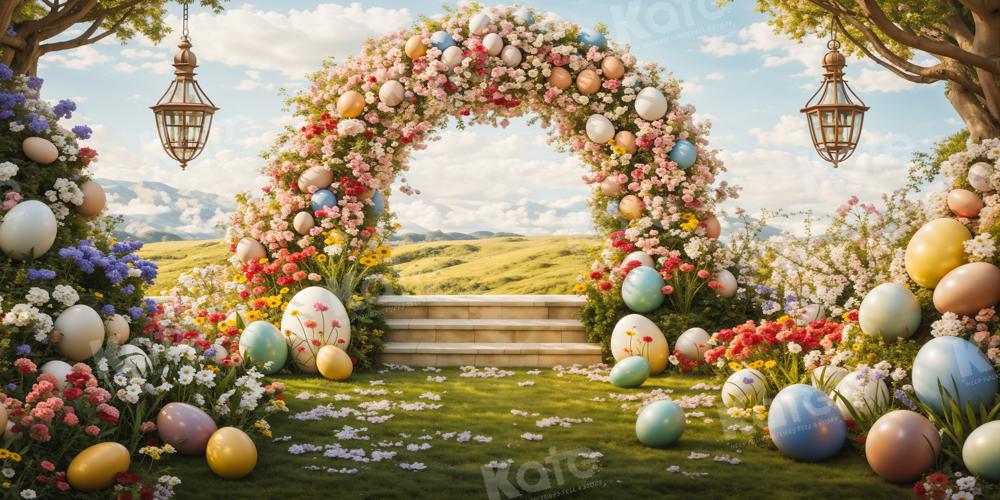 Kate Printemps Pâques Oeufs Arche de fleurs Toile de fond conçue par Chain Photographie - Kate Backdrop FR