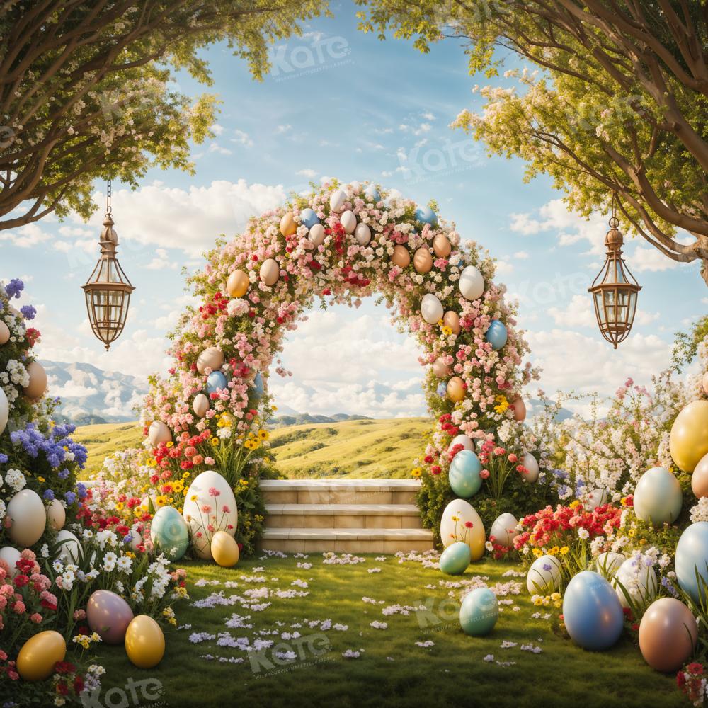 Kate Printemps Pâques Oeufs Arche de fleurs Toile de fond conçue par Chain Photographie - Kate Backdrop FR