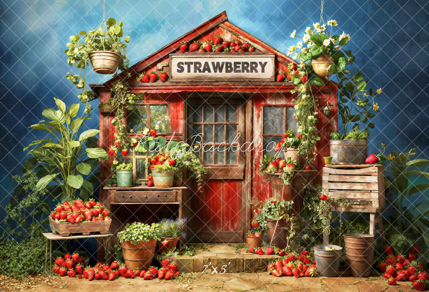 Kate Printemps Vert Entrepôt de Fraises Toile de fond conçue par Chain Photographie - Kate Backdrop FR