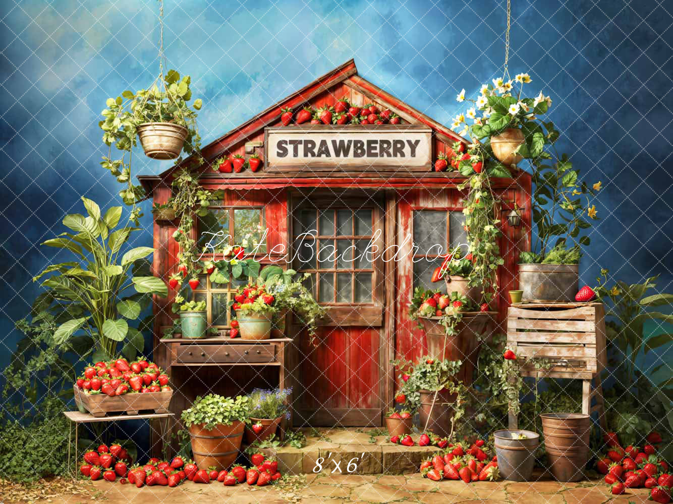 Kate Printemps Vert Entrepôt de Fraises Toile de fond conçue par Chain Photographie - Kate Backdrop FR