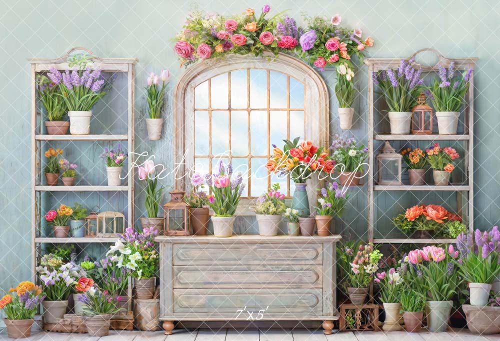 Kate Printemps Fleurs en pot Fenêtre Chambre Toile de fond conçue par Chain Photographie - Kate Backdrop FR