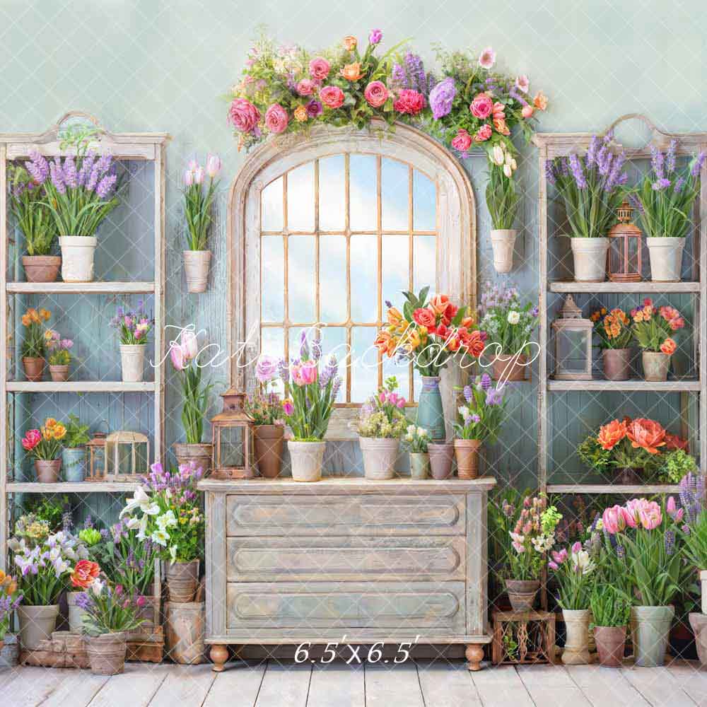 Kate Printemps Fleurs en pot Fenêtre Chambre Toile de fond conçue par Chain Photographie - Kate Backdrop FR