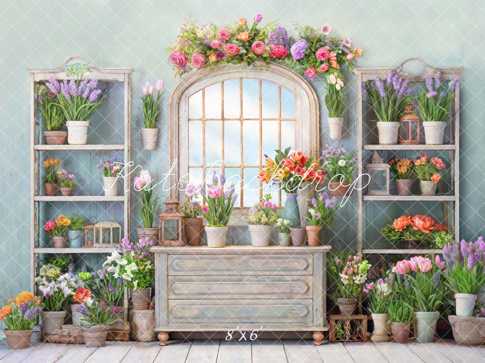 Kate Printemps Fleurs en pot Fenêtre Chambre Toile de fond conçue par Chain Photographie - Kate Backdrop FR