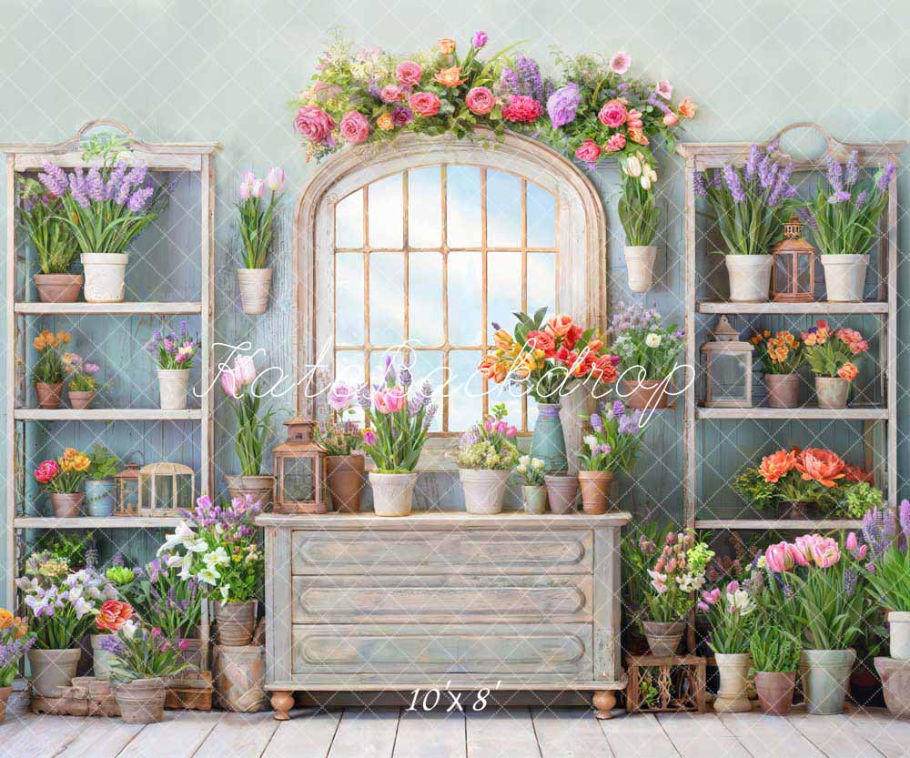 Kate Printemps Fleurs en pot Fenêtre Chambre Toile de fond conçue par Chain Photographie - Kate Backdrop FR