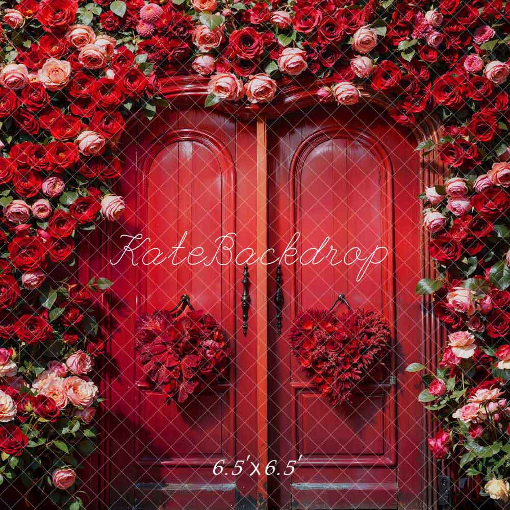 Kate Saint Valentin Porte Rouge Roses Toile de fond conçue par Chain Photographie - Kate Backdrop FR