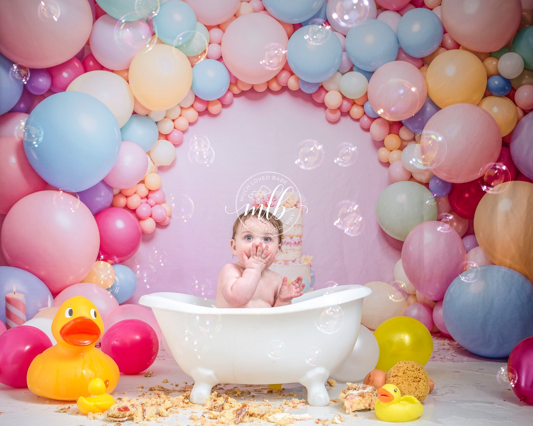 Kate Anniversaire Rose Ballons Gâteau Cake smash Toile de fond conçue par Chain Photographie - Kate Backdrop FR