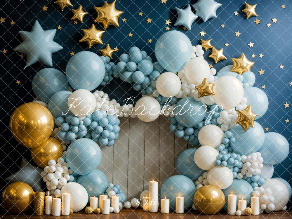Kate Anniversaire Bougies Bleu Ballons Étoiles Toile de fond conçue par Chain Photographie - Kate Backdrop FR