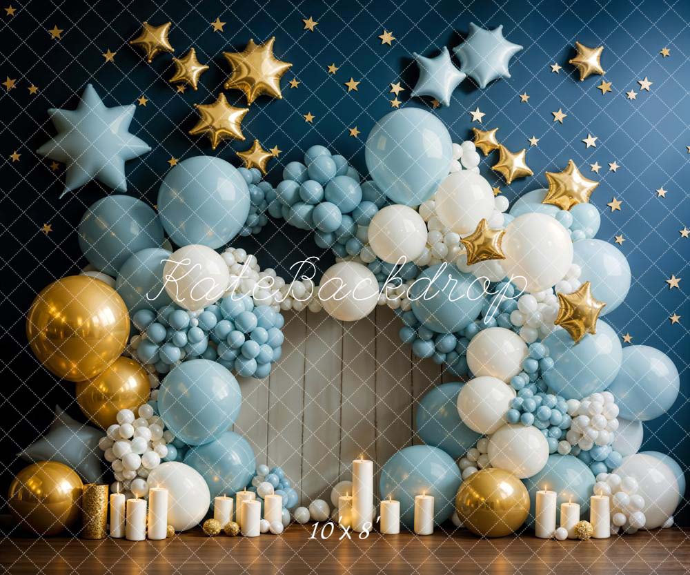 Kate Anniversaire Bougies Bleu Ballons Étoiles Toile de fond conçue par Chain Photographie - Kate Backdrop FR