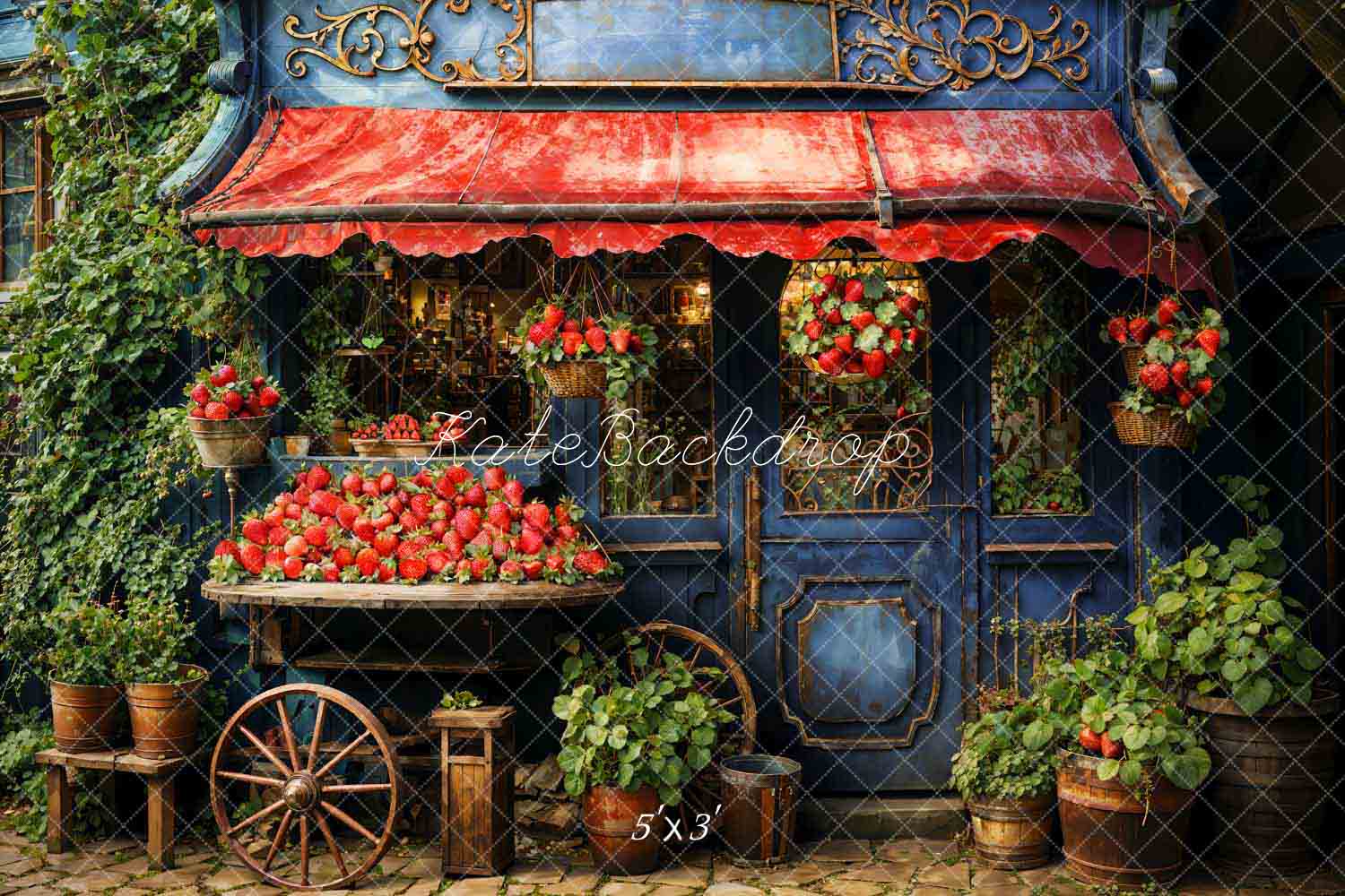 Kate Maison aux fraises Vert Rouge Toile de fond conçue par Emetselch - Kate Backdrop FR