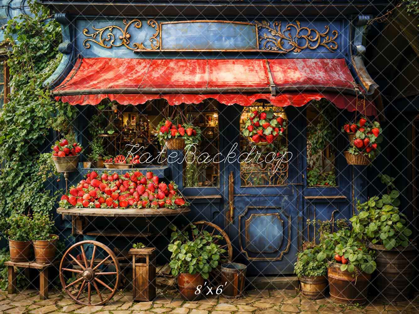 Kate Maison aux fraises Vert Rouge Toile de fond conçue par Emetselch - Kate Backdrop FR