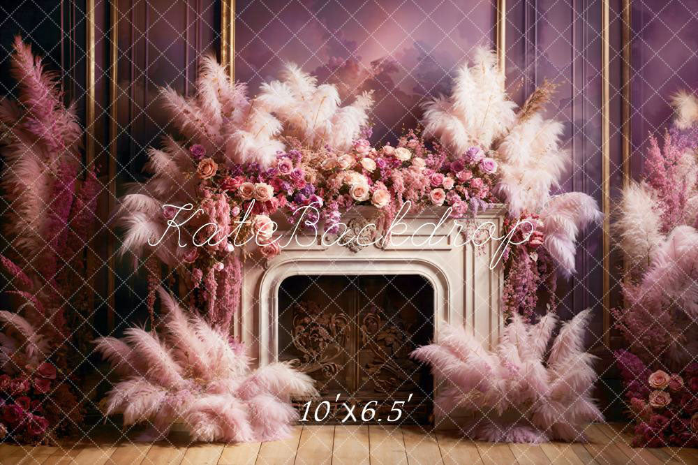 Kate Saint Valentin Fleurs Roseau Cheminée Toile de fond conçue par Emetselch - Kate Backdrop FR