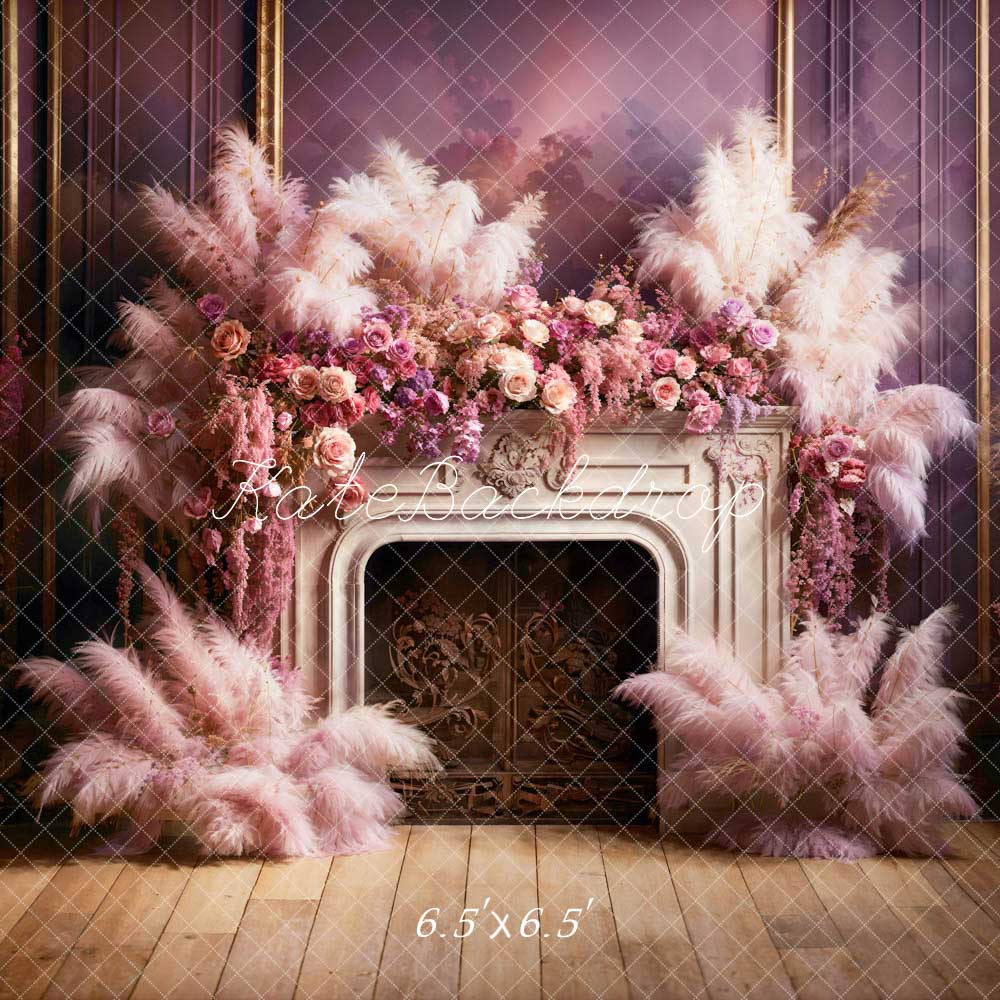 Kate Saint Valentin Fleurs Roseau Cheminée Toile de fond conçue par Emetselch - Kate Backdrop FR