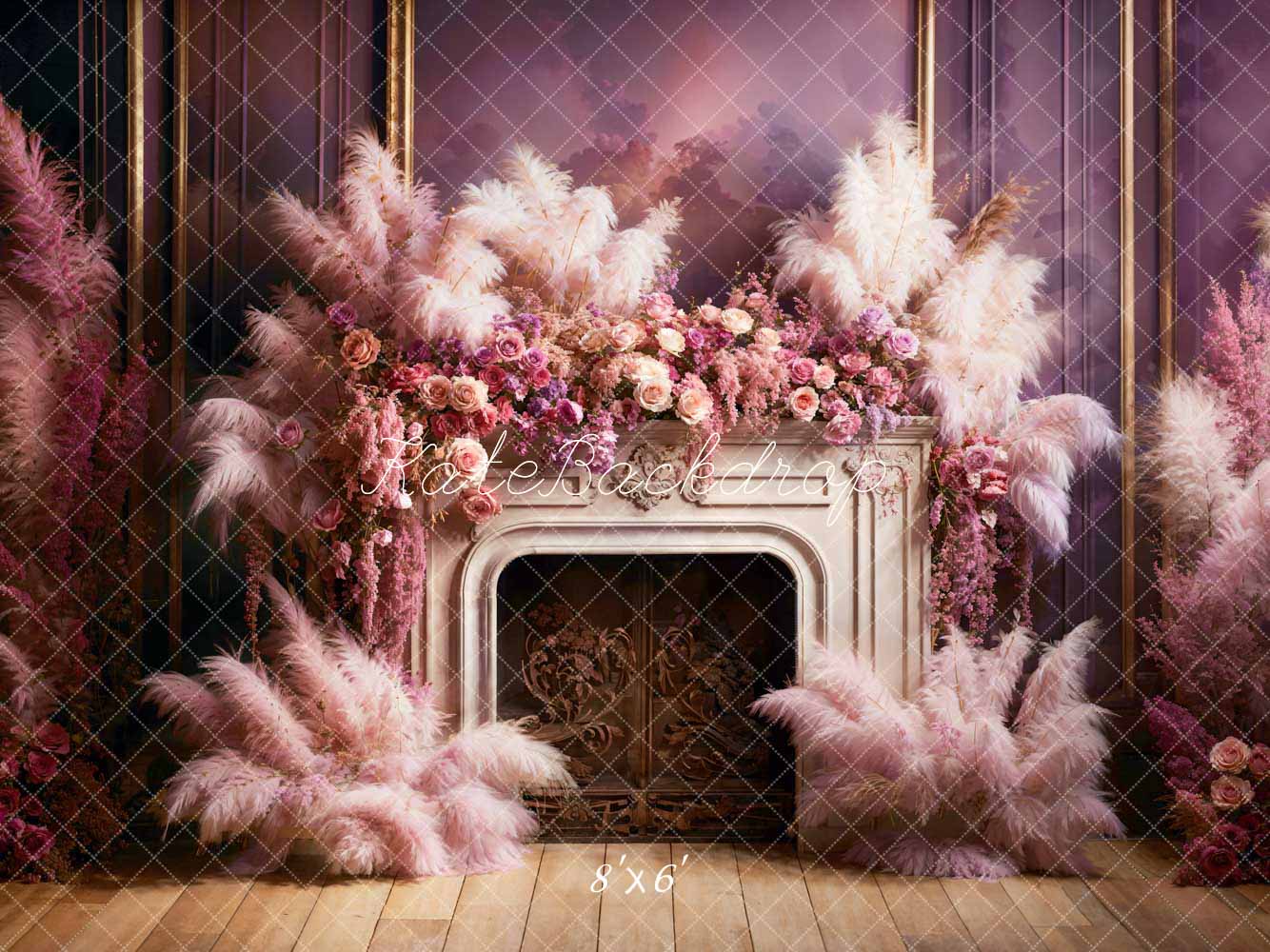 Kate Saint Valentin Fleurs Roseau Cheminée Toile de fond conçue par Emetselch - Kate Backdrop FR