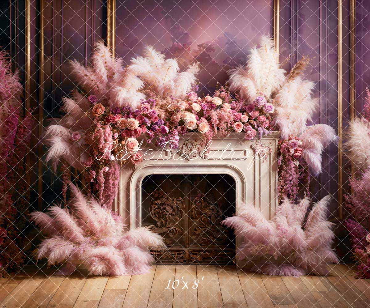 Kate Saint Valentin Fleurs Roseau Cheminée Toile de fond conçue par Emetselch - Kate Backdrop FR