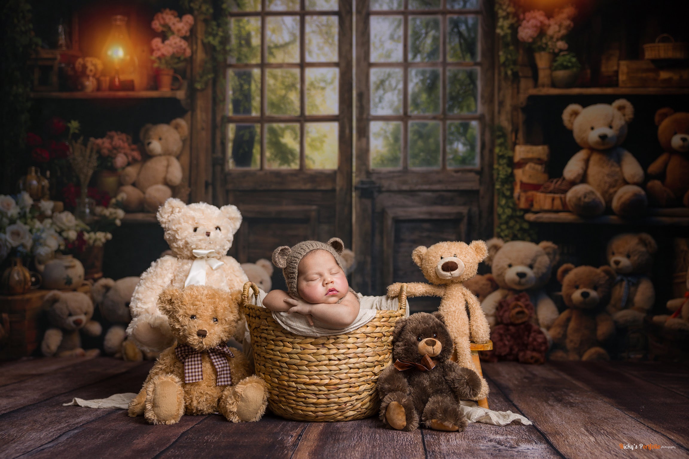 Kate Printemps Lanterne Ours en peluche Porte Toile de fond conçue par Emetselch - Kate Backdrop FR