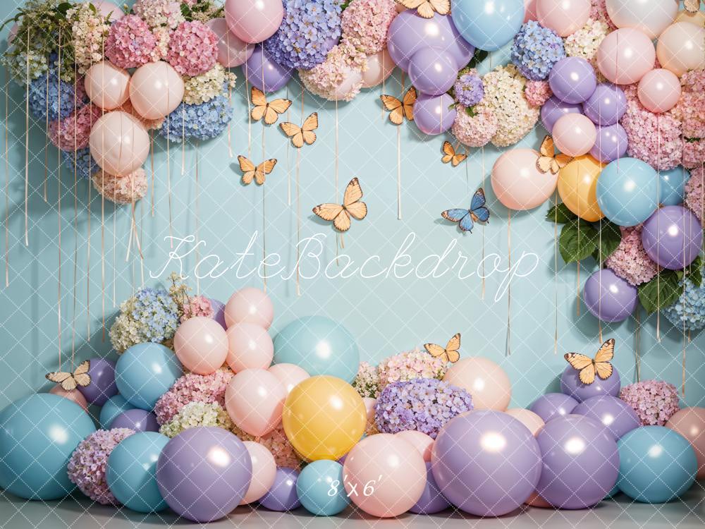 Kate Ballons colorés Papillon Mur Anniversaire Toile de fond conçue par Emetselch - Kate Backdrop FR