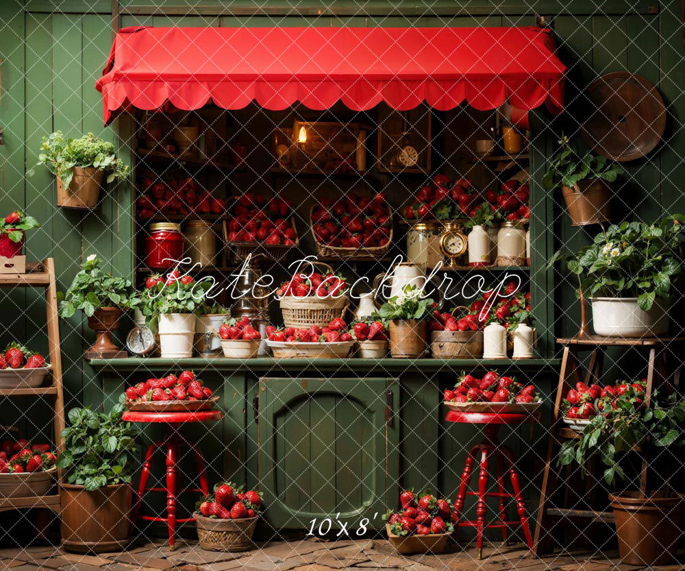 Kate Printemps Plante Vert Maison de fraises Toile de fond conçue par Emetselch - Kate Backdrop FR