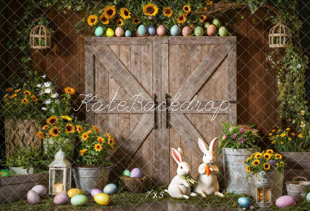 Kate Pâques Œuf Tournesol Lapin Porte en bois Toile de fond conçue par Emetselch - Kate Backdrop FR