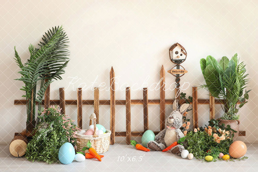 Kate Pâques Œufs Fleurs Lapin Clôture Toile de fond conçue par Emetselch - Kate Backdrop FR