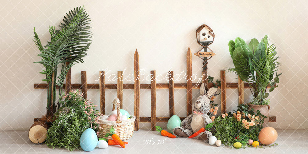 Kate Pâques Œufs Fleurs Lapin Clôture Toile de fond conçue par Emetselch - Kate Backdrop FR