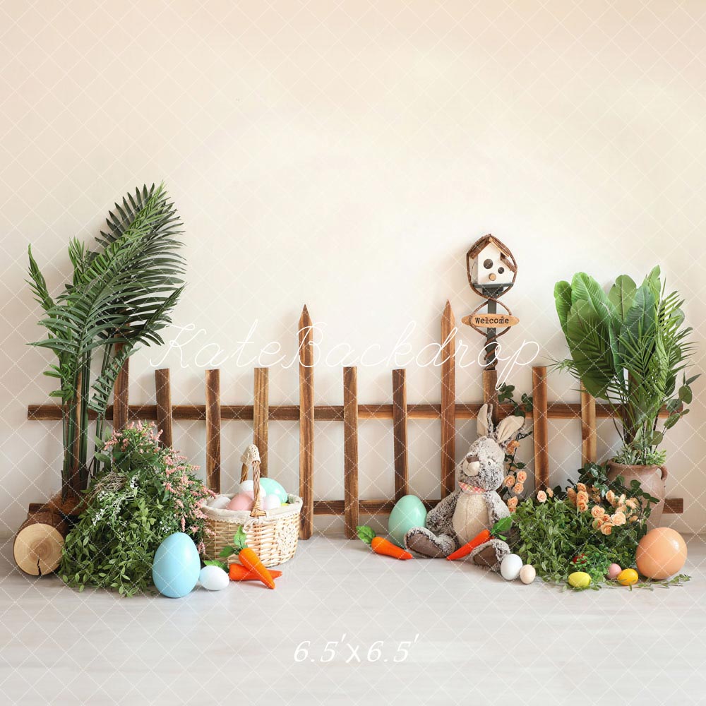 Kate Pâques Œufs Fleurs Lapin Clôture Toile de fond conçue par Emetselch - Kate Backdrop FR