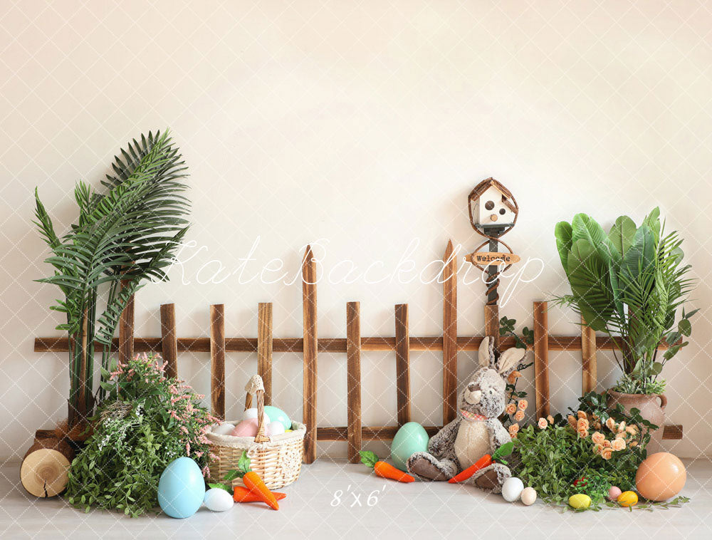 Kate Pâques Œufs Fleurs Lapin Clôture Toile de fond conçue par Emetselch - Kate Backdrop FR