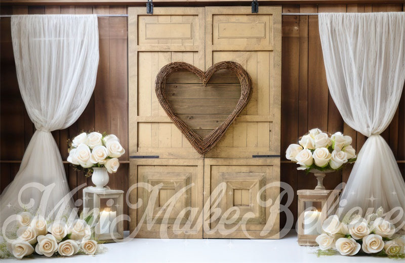 Kate Intérieur Grange Cœur Rideau Porte Toile de fond conçue par Mini MakeBelieve - Kate Backdrop FR