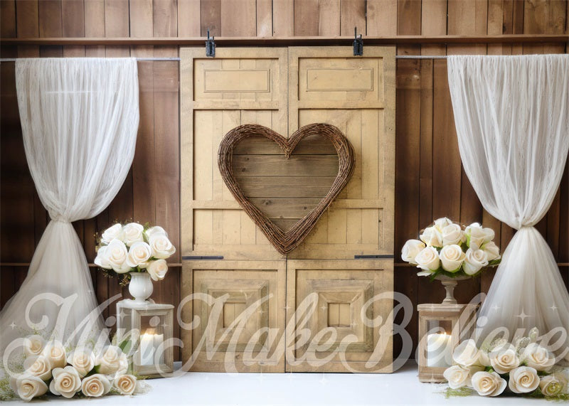 Kate Intérieur Grange Cœur Rideau Porte Toile de fond conçue par Mini MakeBelieve - Kate Backdrop FR