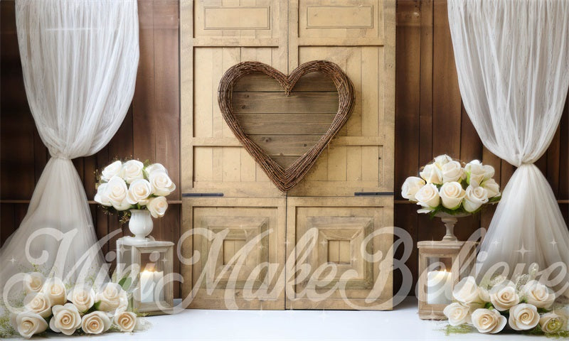 Kate Intérieur Grange Cœur Rideau Porte Toile de fond conçue par Mini MakeBelieve - Kate Backdrop FR