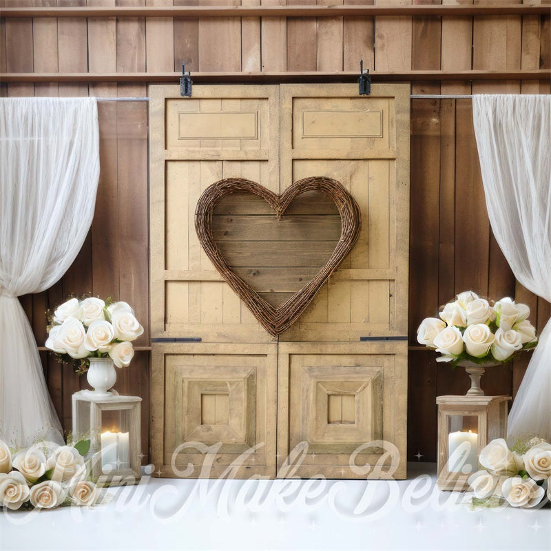 Kate Intérieur Grange Cœur Rideau Porte Toile de fond conçue par Mini MakeBelieve - Kate Backdrop FR