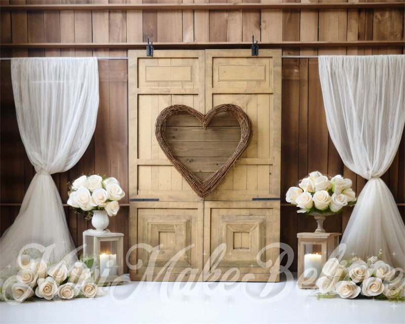 Kate Intérieur Grange Cœur Rideau Porte Toile de fond conçue par Mini MakeBelieve - Kate Backdrop FR