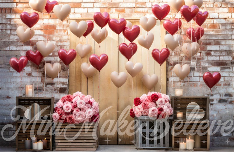 Kate Intérieur Grange Saint-Valentin Ballons Fleurs Toile de fond conçue par Mini MakeBelieve - Kate Backdrop FR