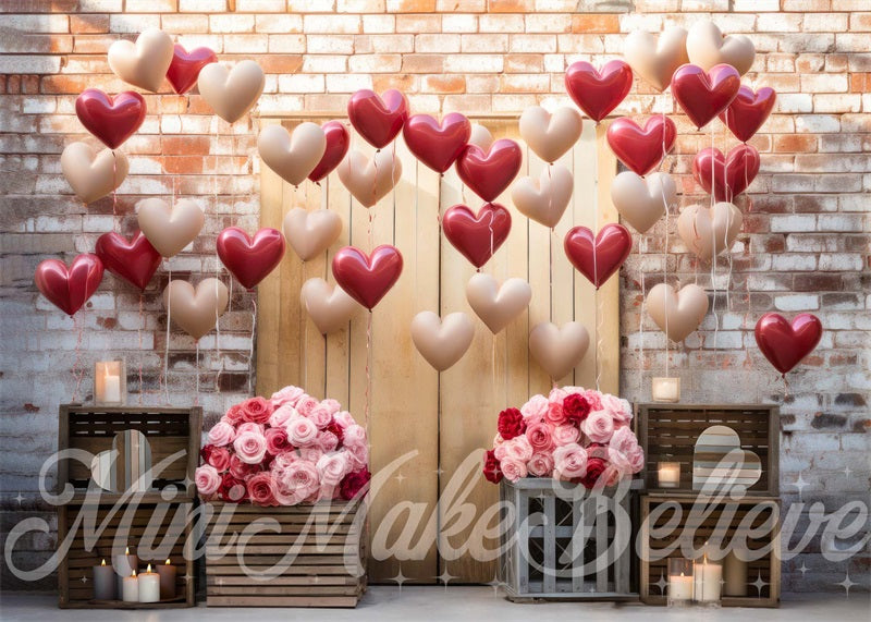 Kate Intérieur Grange Saint-Valentin Ballons Fleurs Toile de fond conçue par Mini MakeBelieve - Kate Backdrop FR