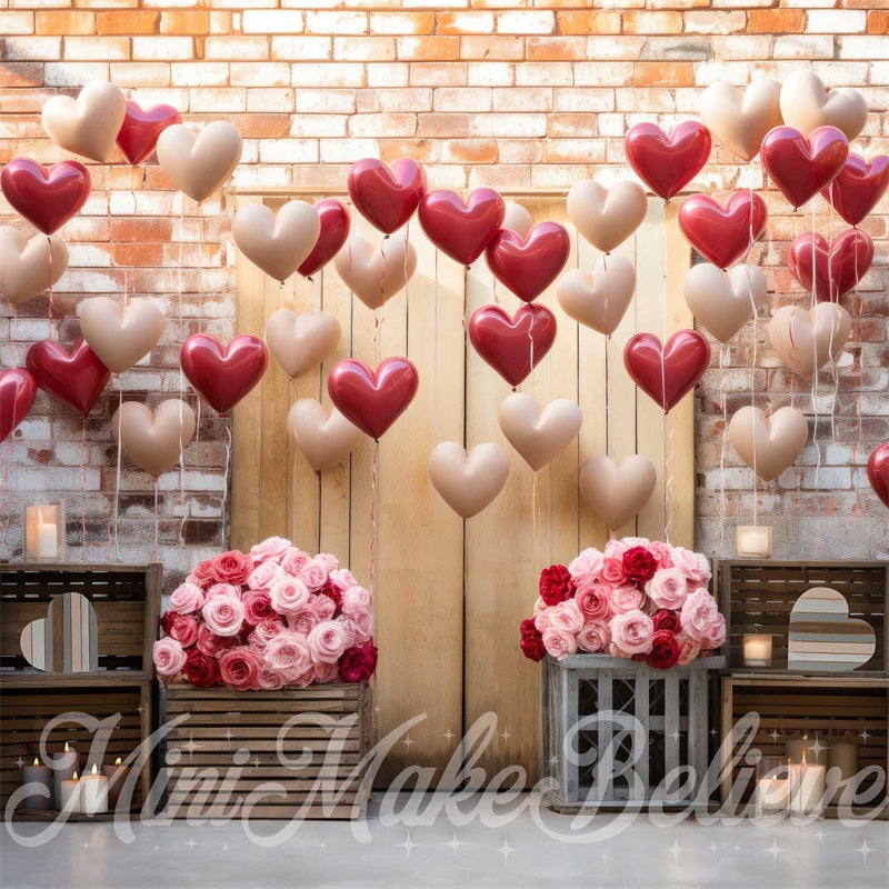 Kate Intérieur Grange Saint-Valentin Ballons Fleurs Toile de fond conçue par Mini MakeBelieve - Kate Backdrop FR