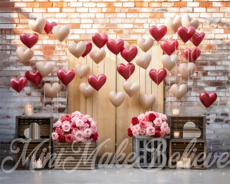 Kate Intérieur Grange Saint-Valentin Ballons Fleurs Toile de fond conçue par Mini MakeBelieve - Kate Backdrop FR