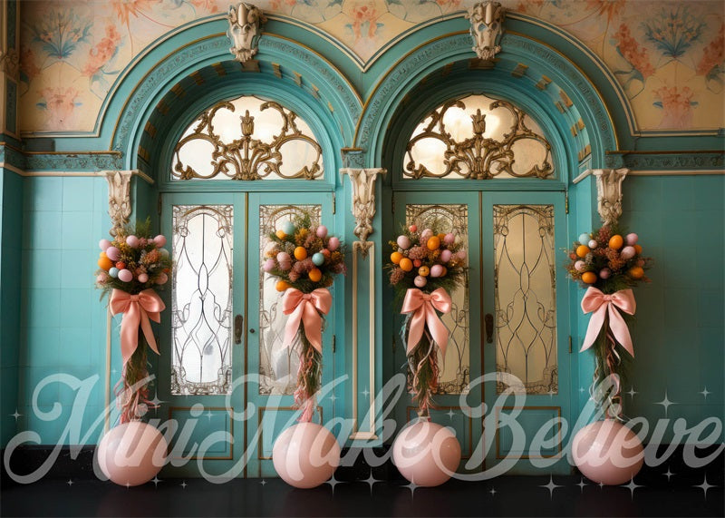 Kate Pâques Mur Vintage Porte Bleu Toile de fond conçue par Mini MakeBelieve - Kate Backdrop FR