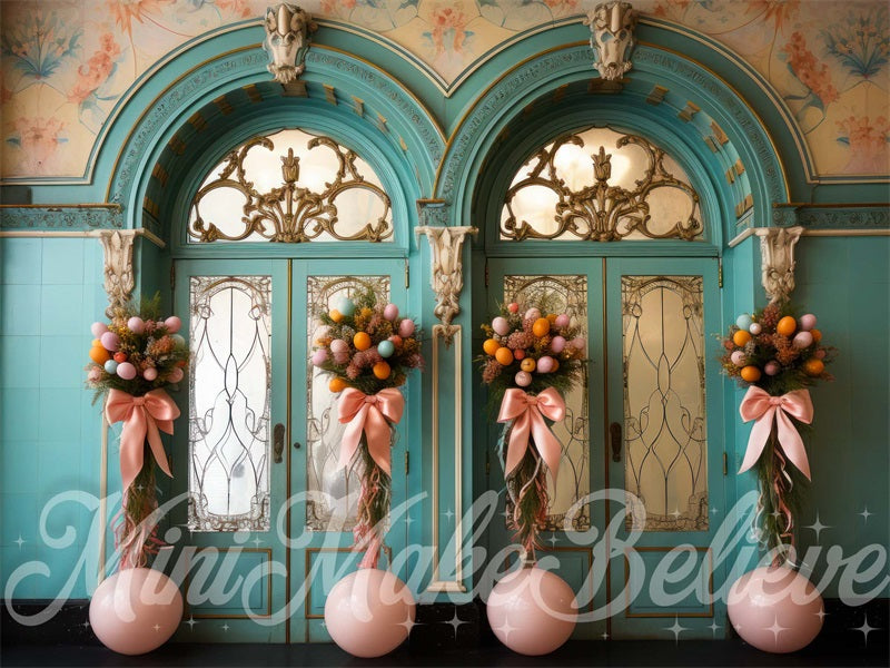 Kate Pâques Mur Vintage Porte Bleu Toile de fond conçue par Mini MakeBelieve - Kate Backdrop FR