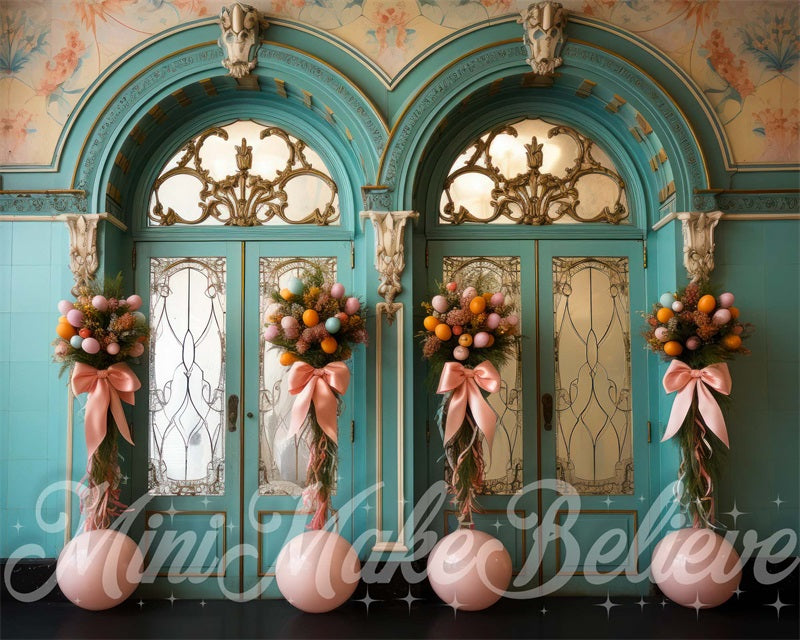 Kate Pâques Mur Vintage Porte Bleu Toile de fond conçue par Mini MakeBelieve - Kate Backdrop FR