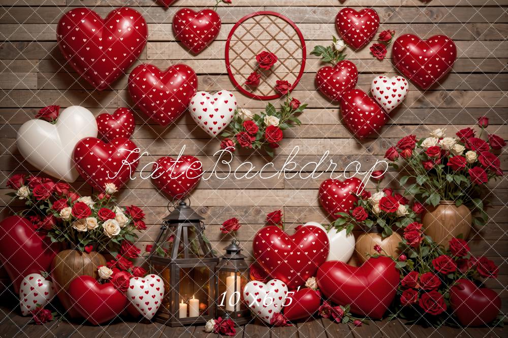Kate Saint Valentin Amour Ballons Fleurs Rouge Toile de fond conçue par Emetselch - Kate Backdrop FR