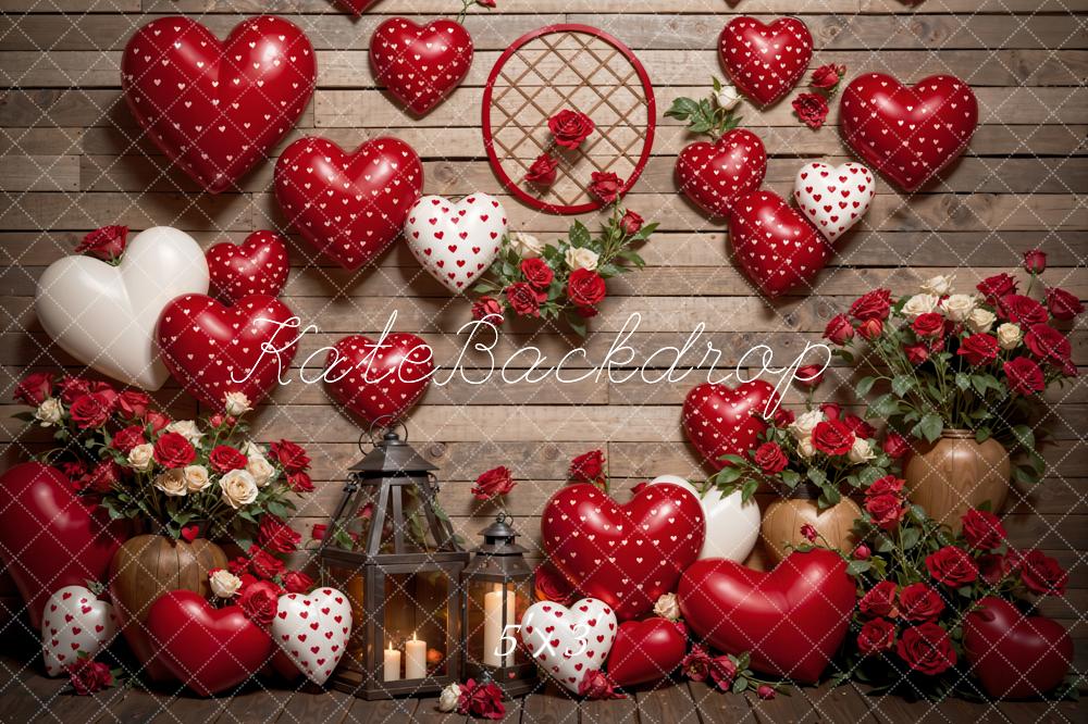 Kate Saint Valentin Amour Ballons Fleurs Rouge Toile de fond conçue par Emetselch - Kate Backdrop FR