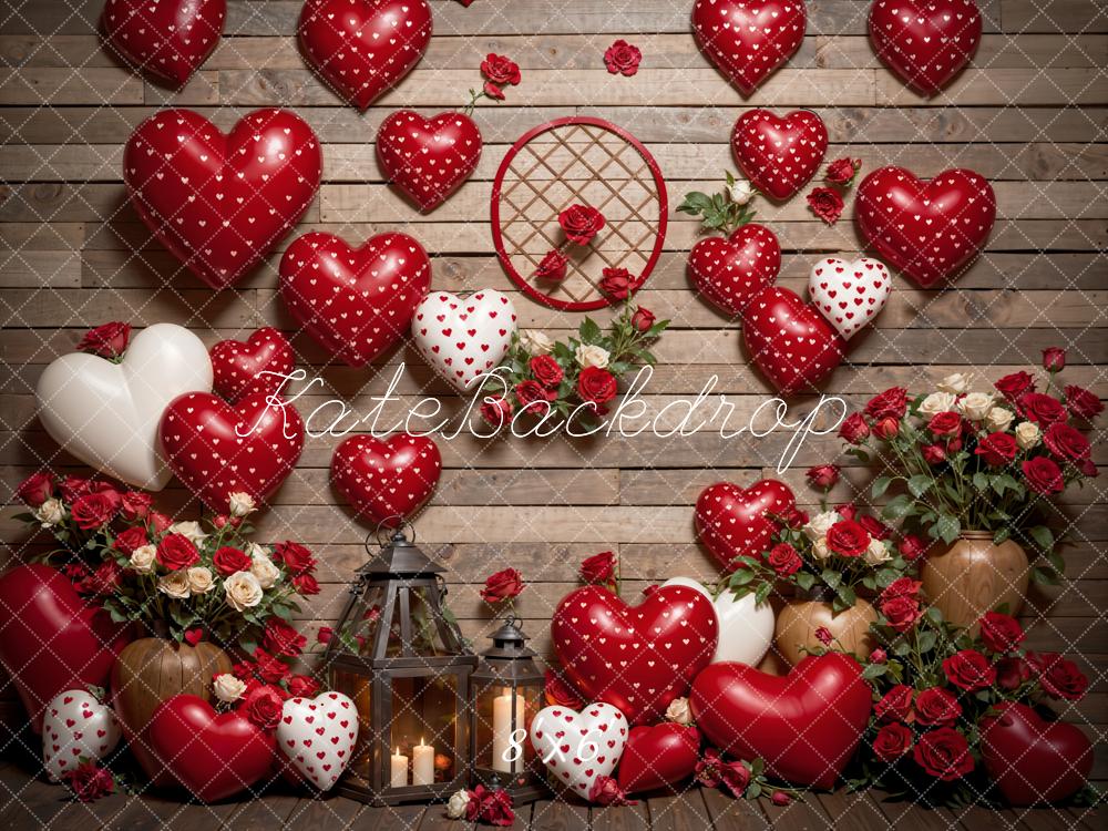 Kate Saint Valentin Amour Ballons Fleurs Rouge Toile de fond conçue par Emetselch - Kate Backdrop FR