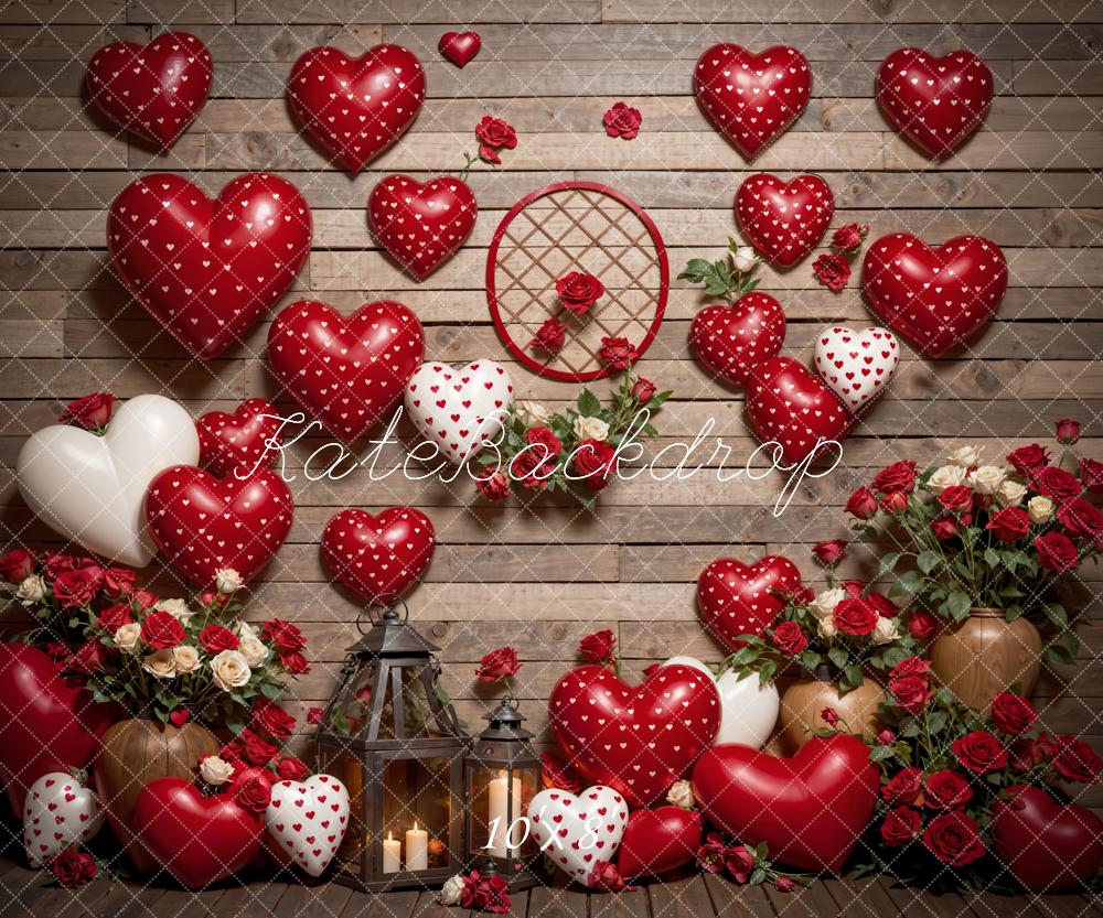 Kate Saint Valentin Amour Ballons Fleurs Rouge Toile de fond conçue par Emetselch - Kate Backdrop FR