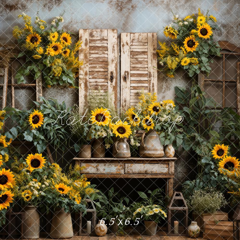 Kate Été Tournesols Vieux Salle de meubles Toile de fond conçue par Emetselch - Kate Backdrop FR