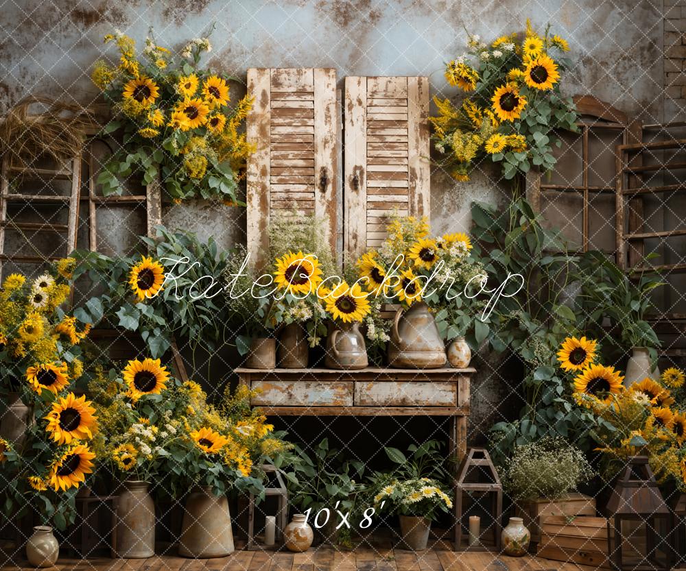 Kate Été Tournesols Vieux Salle de meubles Toile de fond conçue par Emetselch - Kate Backdrop FR